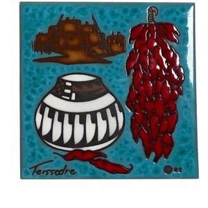 Vintage Cleo Teissedre Designs Southwestern Ceramic Tile Trivet Autographed 1982
